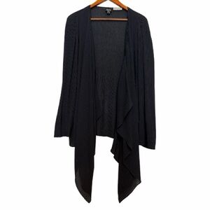 Eileen Fisher Silk Georgette Open Front Waterfall Cardigan Vintage Black Large